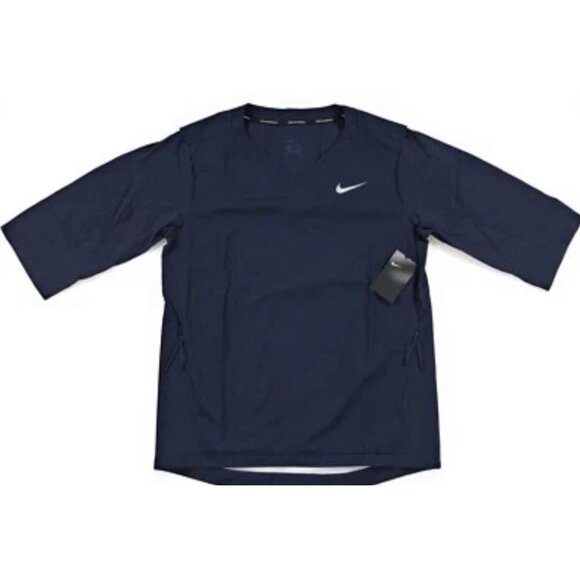 Nike Mens Baseball Windshirt Jacket Size Medium Navy Blue Short Sleeve - Picture 1 of 5